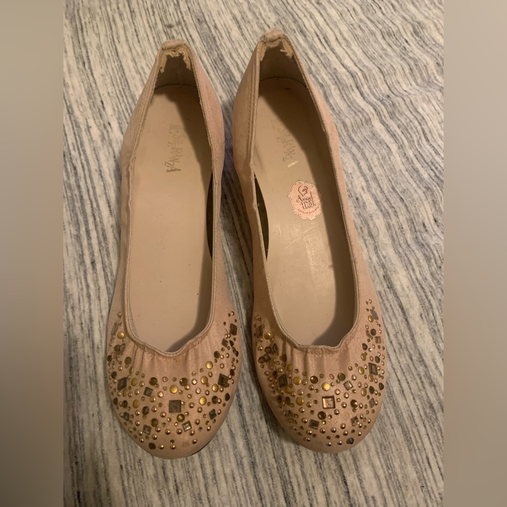 Esperanza Brand Small pale pink rindstone wedge/flat. Size 24 cm Made in Japan.
